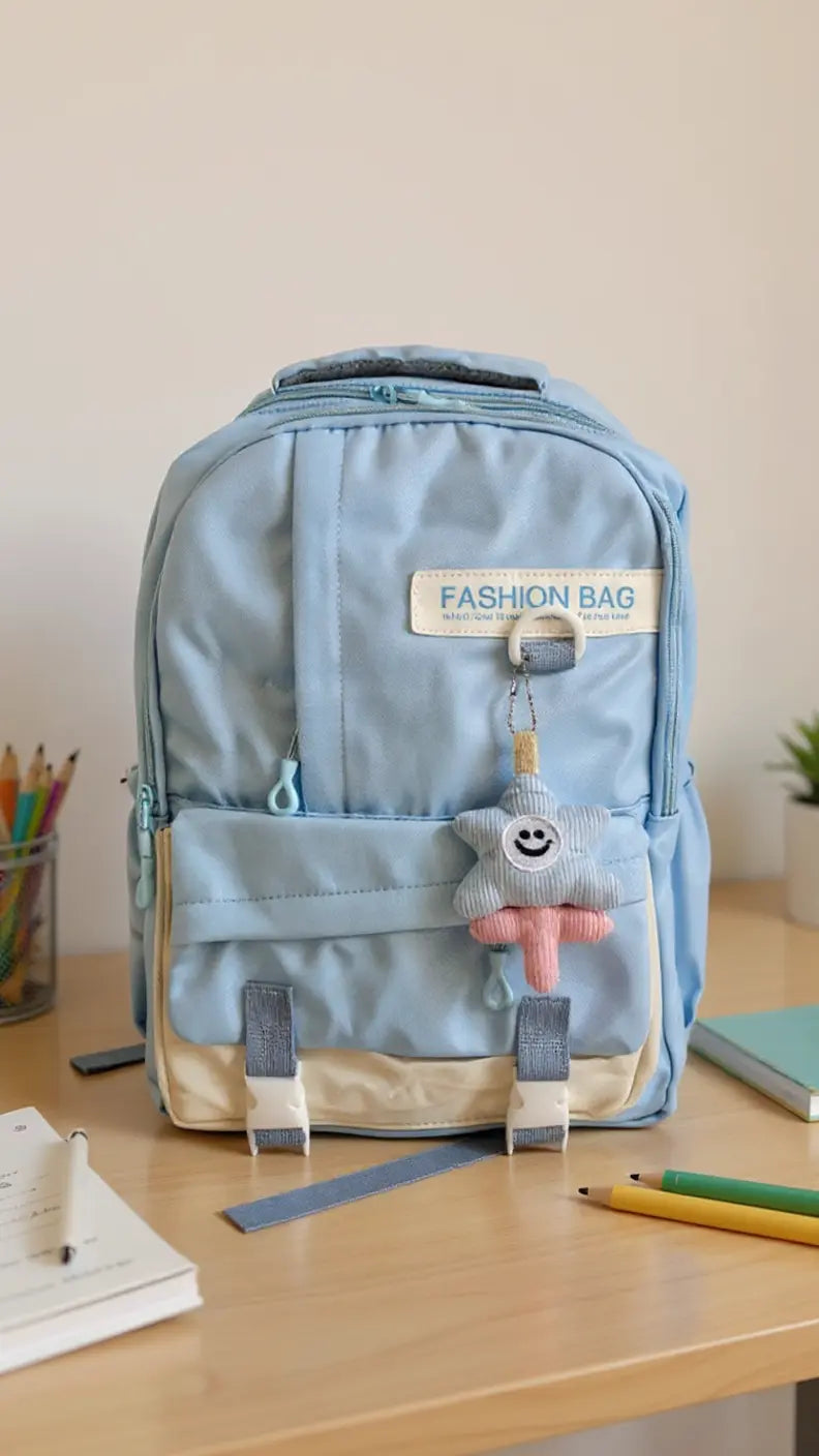 Sac à dos scolaire casual – Couleurs variées & petit accessoire tendance ! Pour Elle