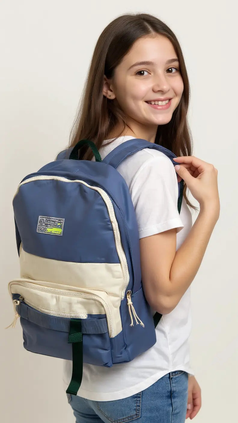 Sac à dos scolaire simple aux couleurs combinées, usage polyvalent Pour Elle