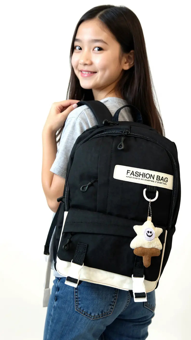 Sac à dos scolaire casual multicolore – orné d’un accessoire à l’avant Pour Elle