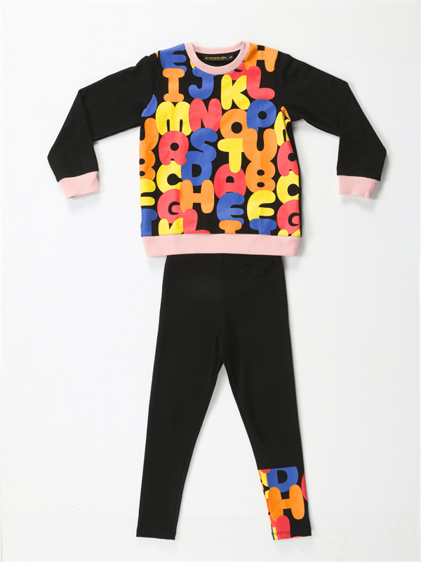 alphabet desenli kiz çocuk sweatshirt takim - Justyol
