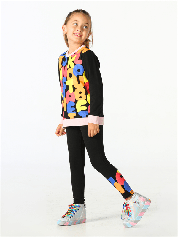 alphabet desenli kiz çocuk sweatshirt takim - Justyol