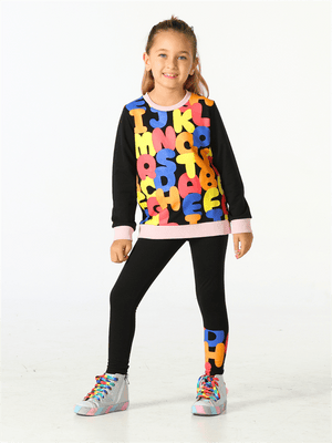 alphabet desenli kiz çocuk sweatshirt takim - Justyol