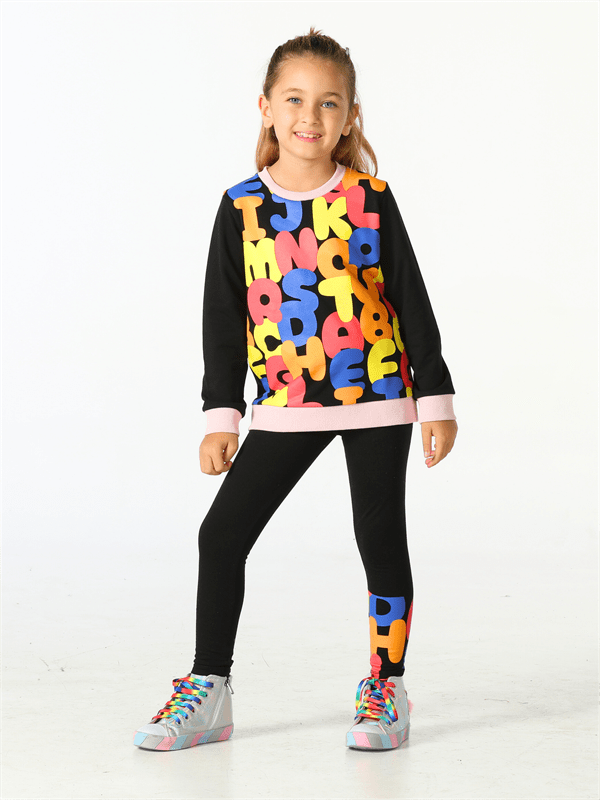 alphabet desenli kiz çocuk sweatshirt takim - Justyol