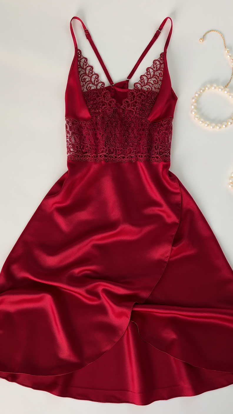 Nightdress 108 -Satin Nightgown with Elegant Lace Finish Erotica