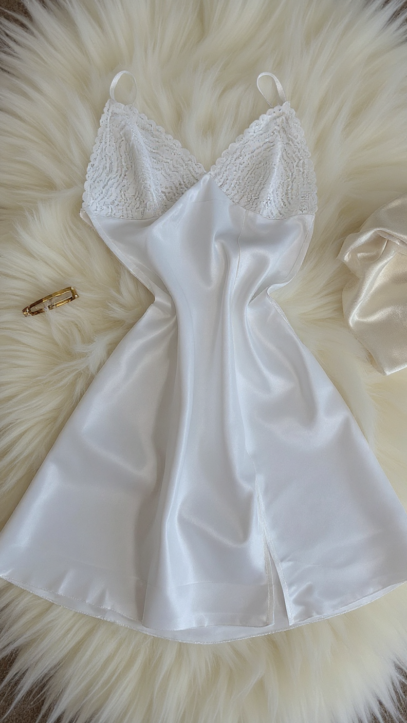 Nightdress 124 -Silky Nightdress with Graceful Lace Embellishment Erotica