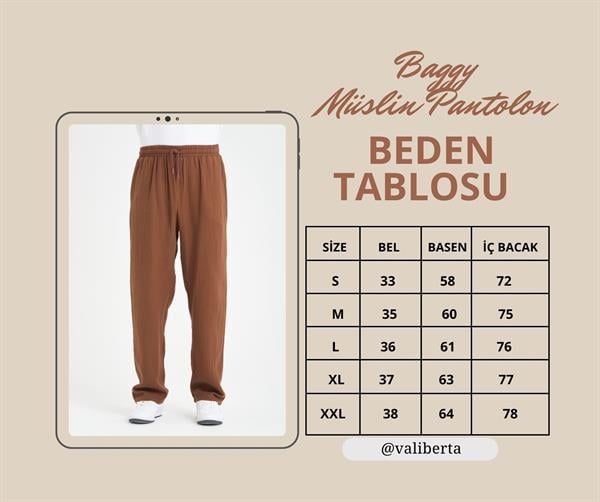 Baggy Kalıp Müslin Kumaş Pantolon - Justyol