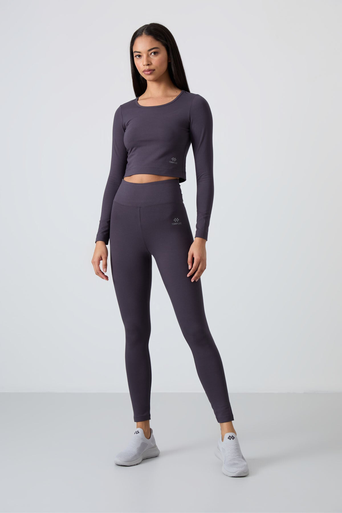 yüksek bel uzun kollu slim fit crop top kadin tayt takim - 95286 - Justyol