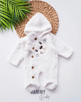 bear face welsoft plush hooded jumpsuit - Justyol