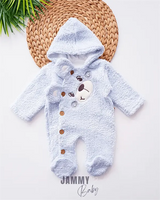 bear face welsoft plush hooded jumpsuit - Justyol