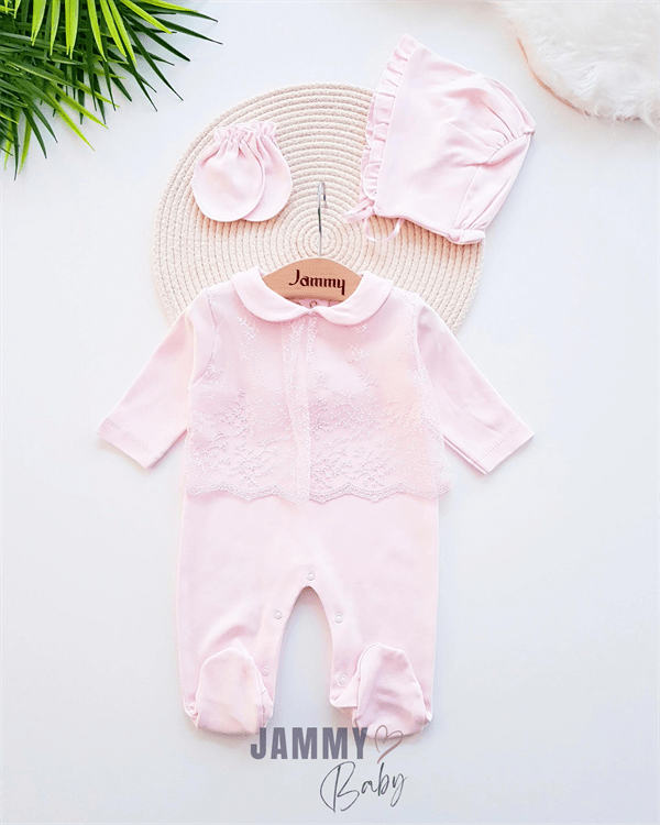 beauty baby collar lace jumpsuit set - pink - Justyol
