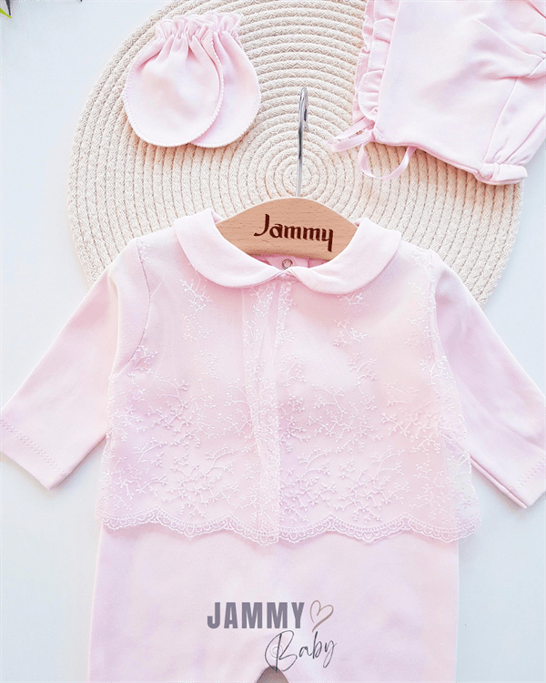 beauty baby collar lace jumpsuit set - pink - Justyol