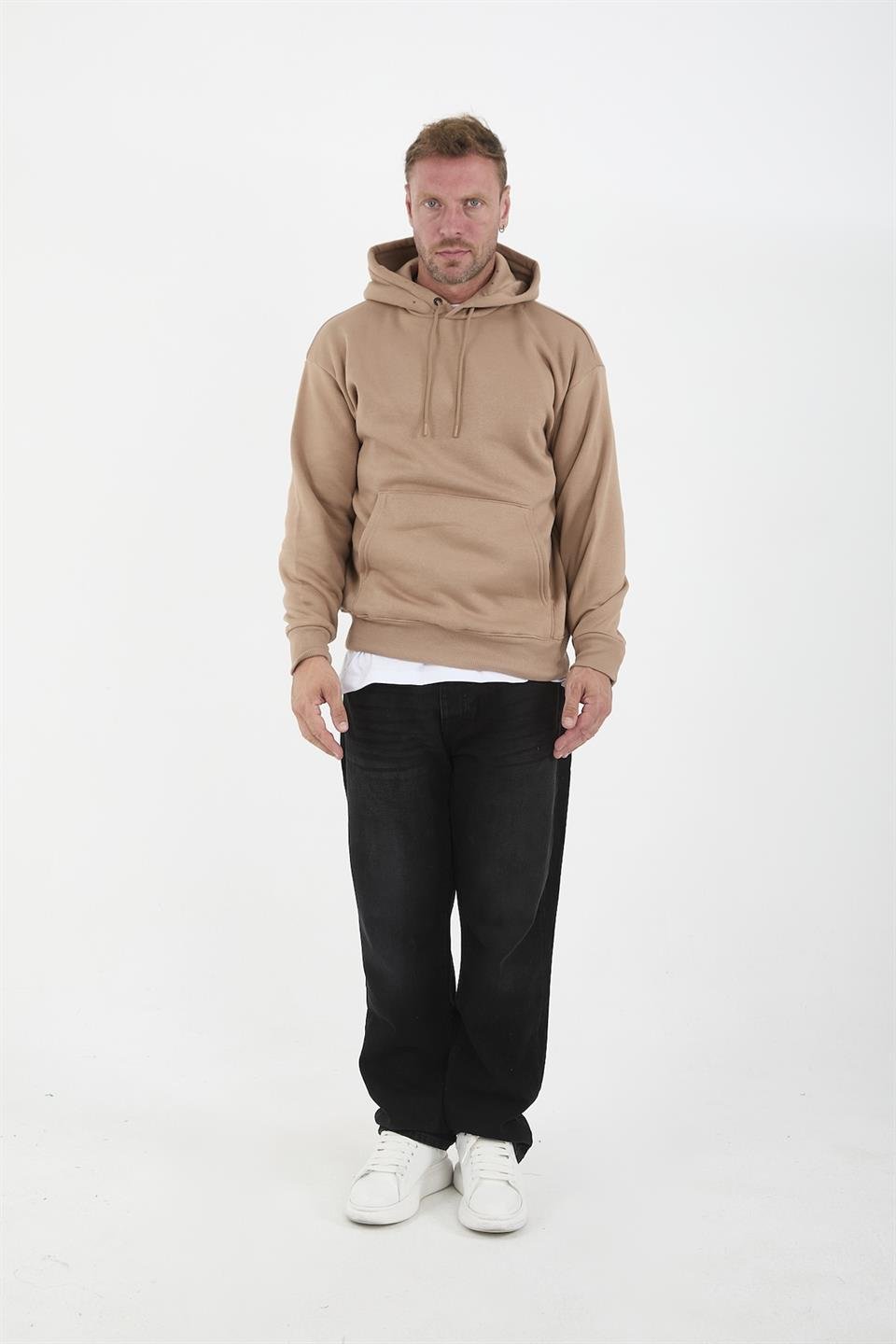 Erkek Oversize Kapüşonlu Kanguru Cepli Sweatshirt - Justyol