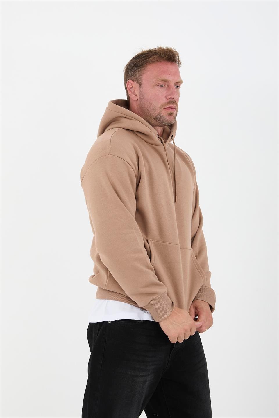 Erkek Oversize Kapüşonlu Kanguru Cepli Sweatshirt - Justyol