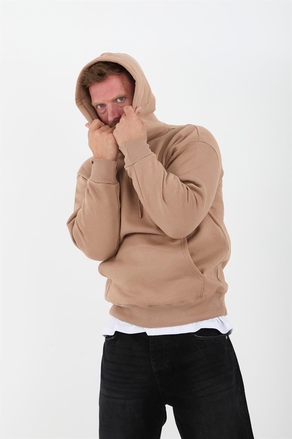 Erkek Oversize Kapüşonlu Kanguru Cepli Sweatshirt - Justyol
