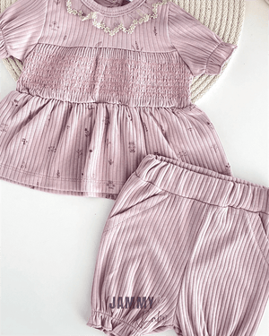 waist gipe detail short sleeve set with shorts - Justyol