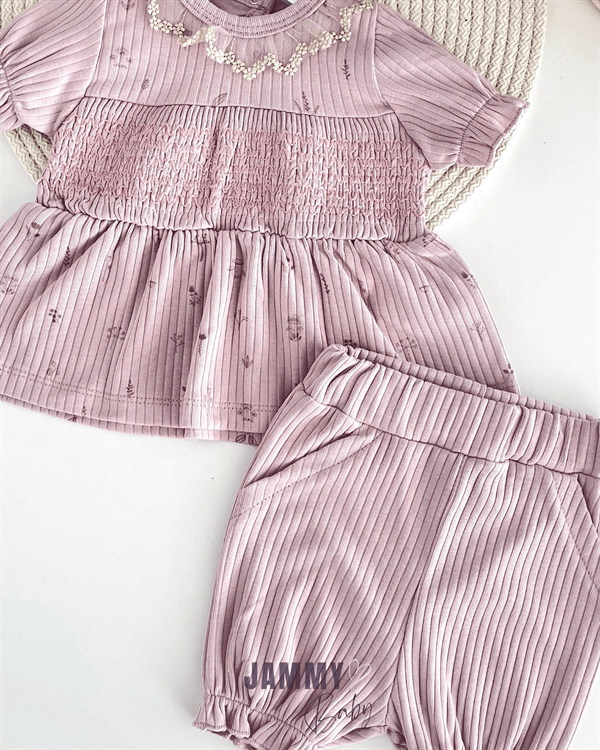 waist gipe detail short sleeve set with shorts - Justyol