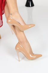 rahat ve şik 11 cm topuklu stiletto siyah rugan kadin ayakkabi - Justyol