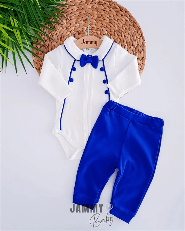 bow tie nervür detayli 2li takim - saks mavi - Justyol