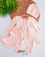 bride lace detailed 5 piece newborn set - salmon - Justyol