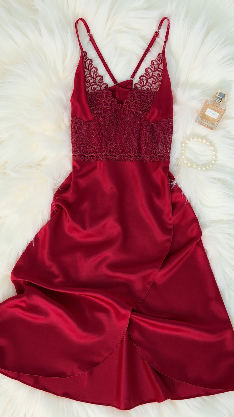 Nightdress 108 -Satin Nightgown with Elegant Lace Finish Erotica