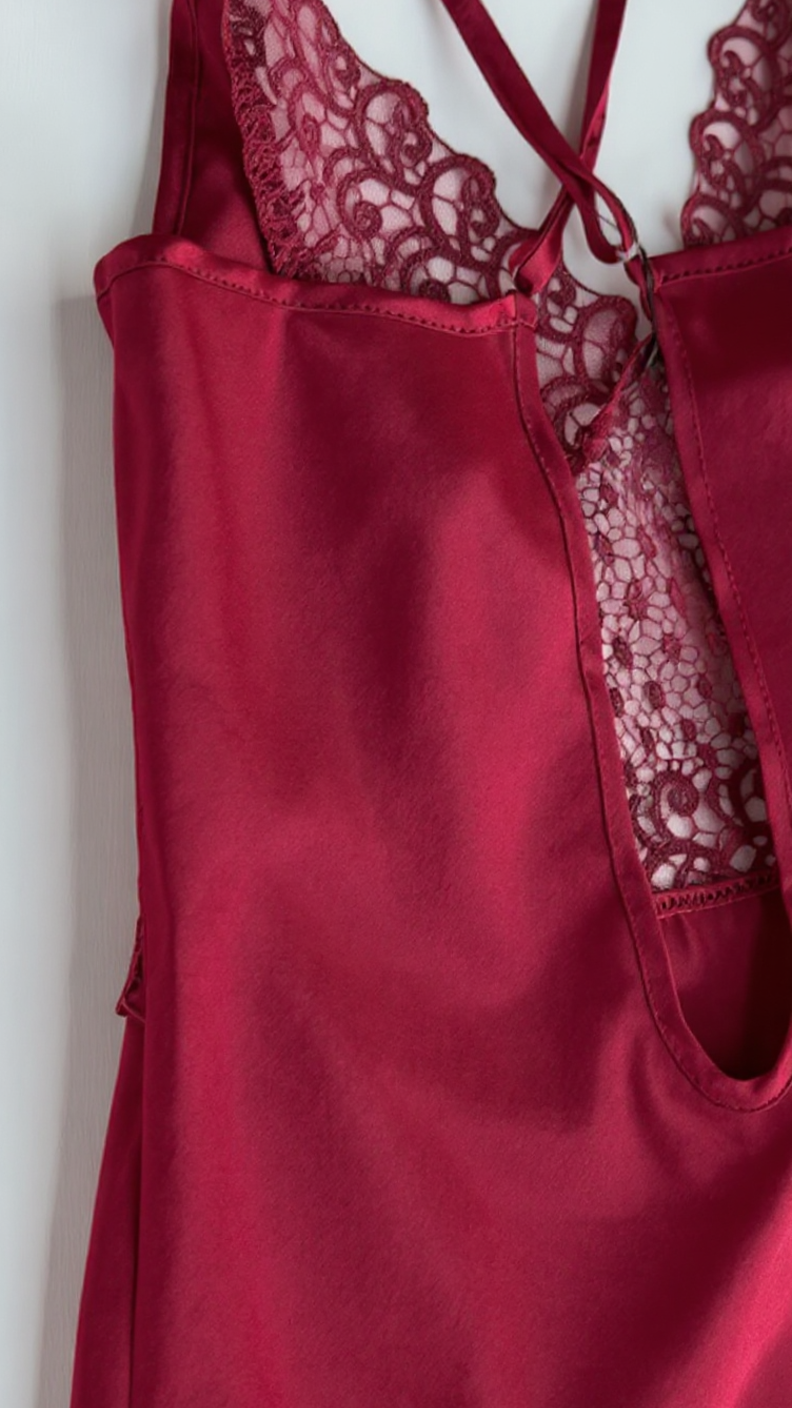 Nightdress 108 -Satin Nightgown with Elegant Lace Finish Erotica
