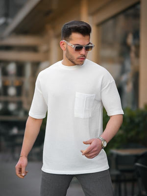 Cep Detaylı Oversize Örme T-shirt - Justyol