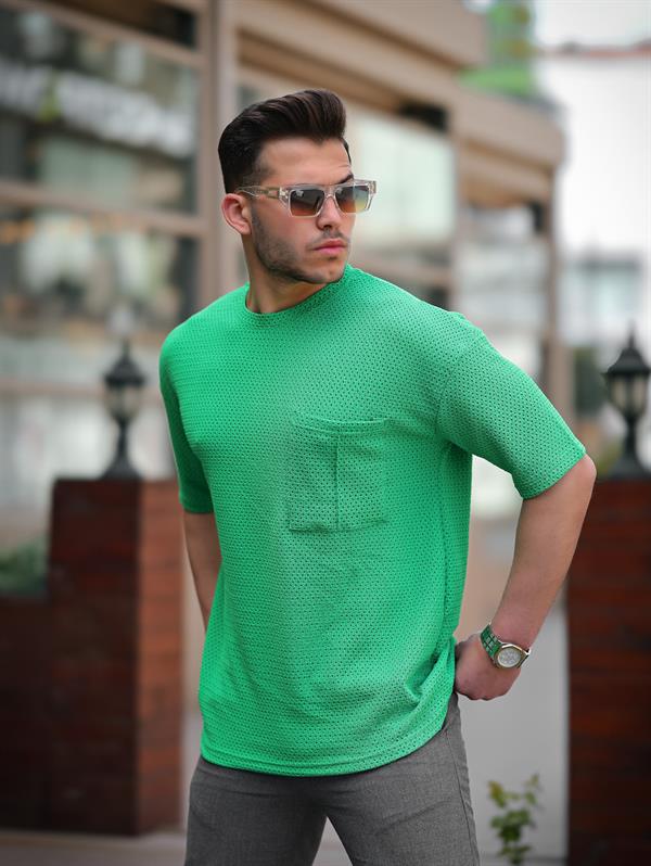 Cep Detaylı Oversize Örme T-shirt - Justyol