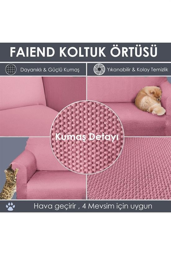 chester 3 kişilik pudra lastikli kanepe örtüsü | lastikli koltuk örtüsü | koltuk kilifi - Justyol