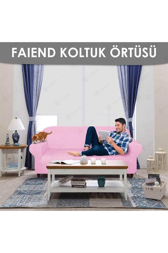 chester 3 kişilik pudra lastikli kanepe örtüsü | lastikli koltuk örtüsü | koltuk kilifi - Justyol