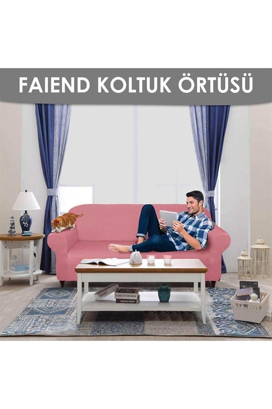 chester 3 kişilik pudra lastikli kanepe örtüsü | lastikli koltuk örtüsü | koltuk kilifi - Justyol