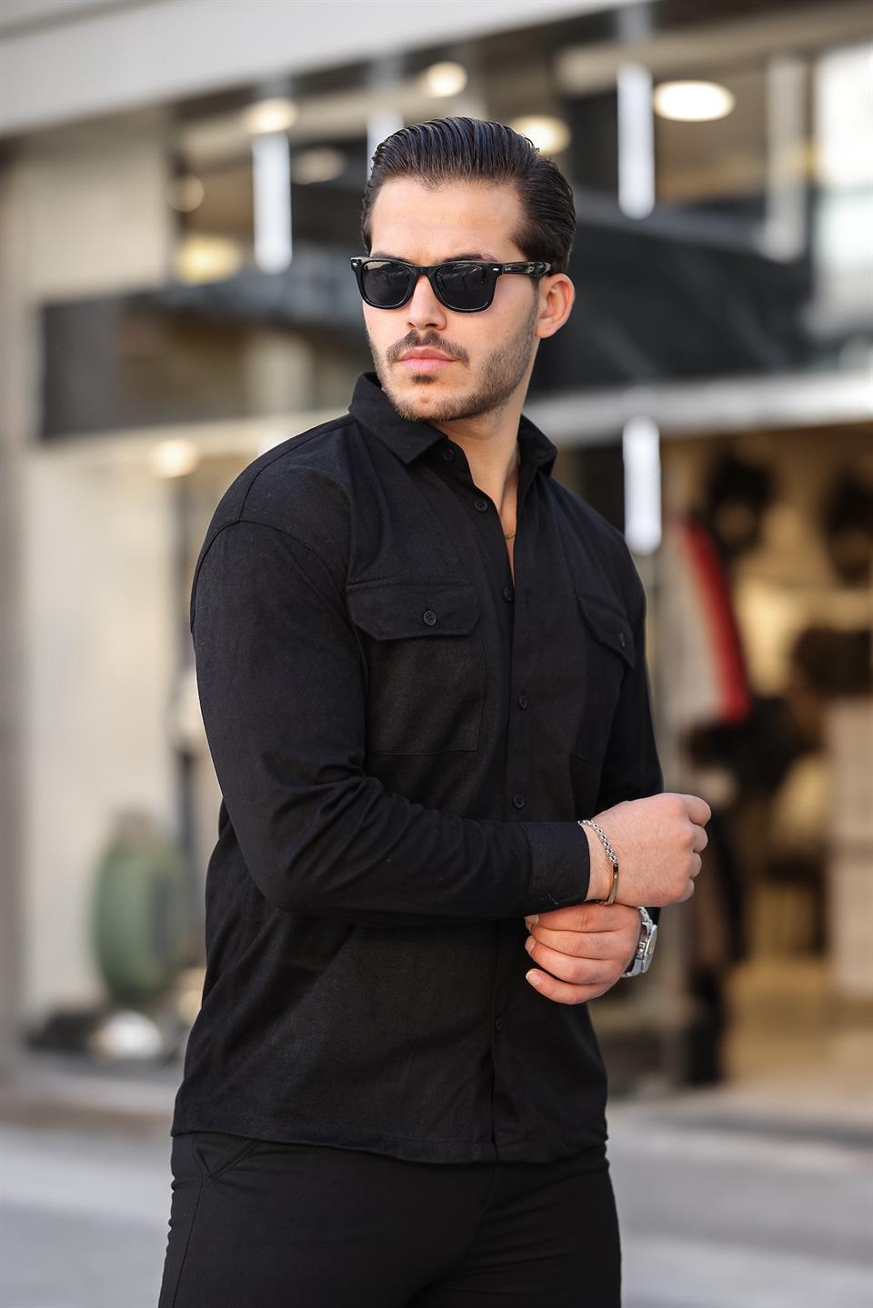 çift cepli ince fitilli erkek kadife gömlek - Justyol