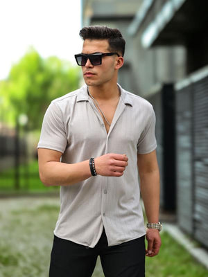 Çizgi Desenli Kısa Kol Fit Gömlek - Justyol