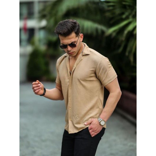 Çizgi Şeritli Kısa Kol Fit Gömlek - Justyol