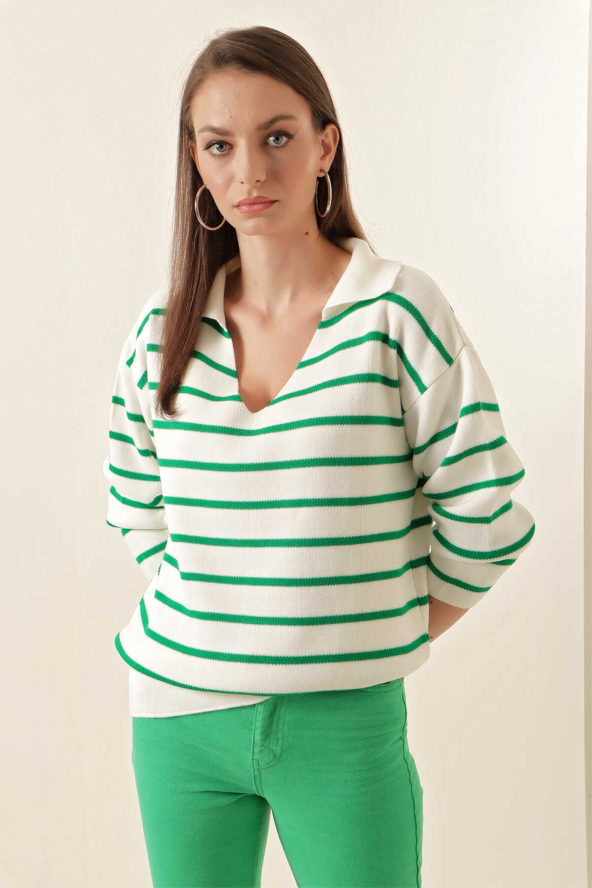15778 çizgili oversize kazak - Justyol