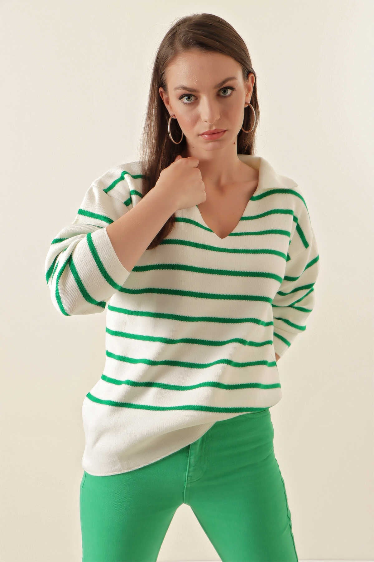 15778 çizgili oversize kazak - Justyol