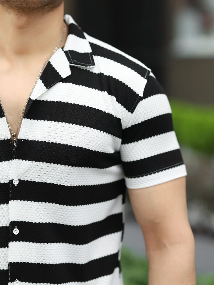 Çizgili Pamuk Örme Premium Fit Gömlek - Justyol
