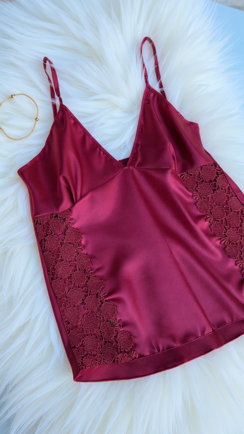Nightsuit 138 -Satin Sleep Set with Delicate Lace Sides Erotica