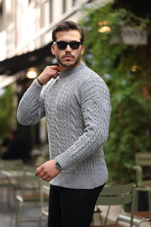 Comford Fit Saç Örgü Bisiklet Yaka Triko Kazak - Justyol