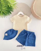 cool style waffle tshirt / şortlu takim - lacivert - Justyol