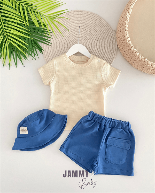 cool style waffle tshirt / şortlu takim - lacivert - Justyol