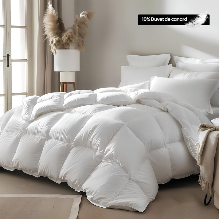 Couette premium mi-saison enveloppe 100% coton - Duvet de canard 300g