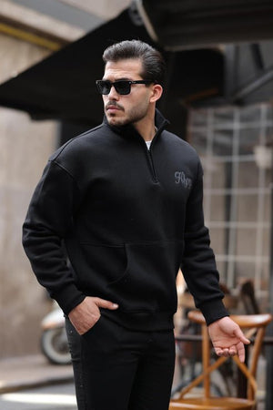 Cozy Kanguru Nakışlı Şardonlu Yarım Fermuar Sweatshirt - Justyol