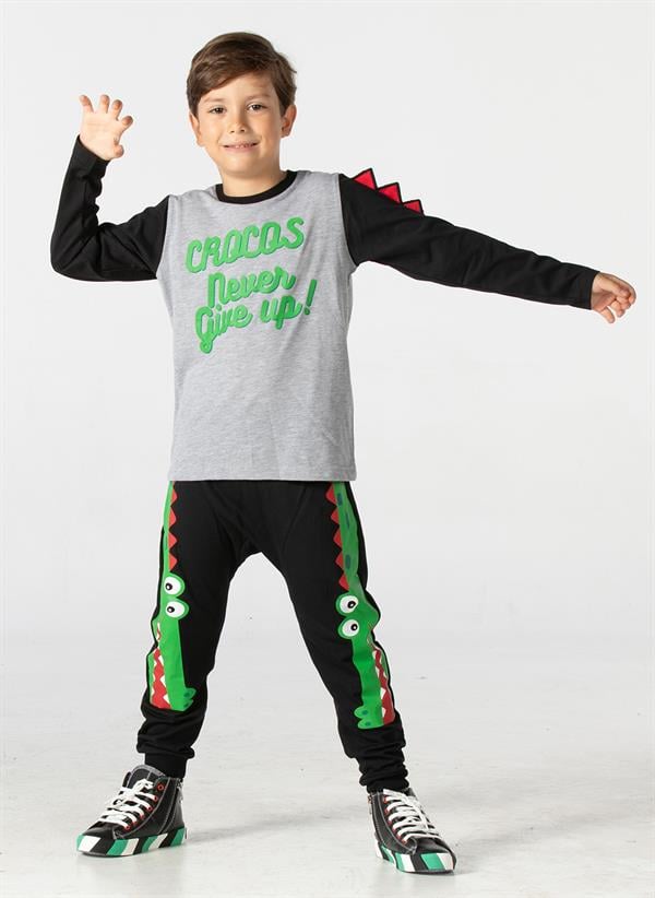 crocos siyah erkek çocuk pantolon+t-shirt takim - Justyol