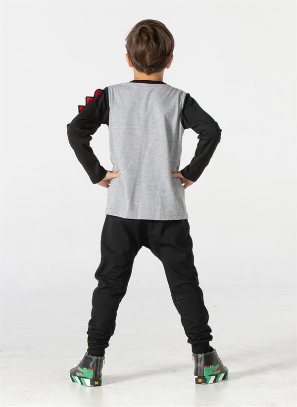 crocos siyah erkek çocuk pantolon+t-shirt takim - Justyol