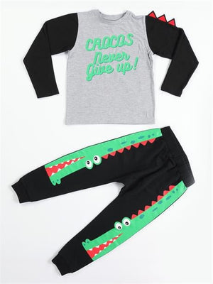 crocos siyah erkek çocuk pantolon+t-shirt takim - Justyol