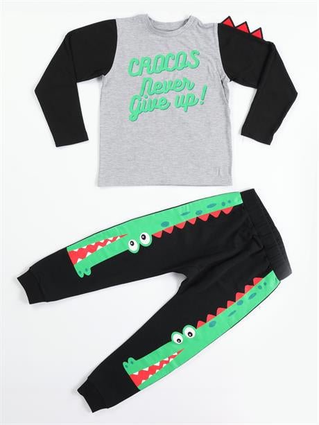 crocos siyah erkek çocuk pantolon+t-shirt takim - Justyol