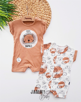cute lion 2-piece jumpsuit set-brown