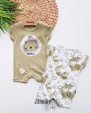 cute lion 2 - piece jumpsuit set - brown - Justyol