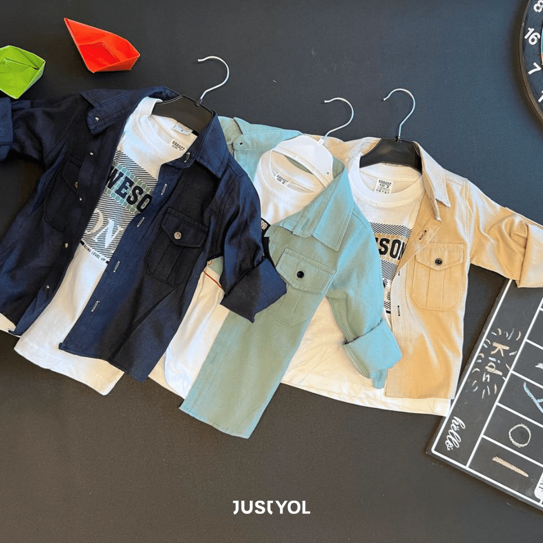 Boys' casual set - 3 pieces "shirt + trousers + t-shirt" - MNK175 - Justyol