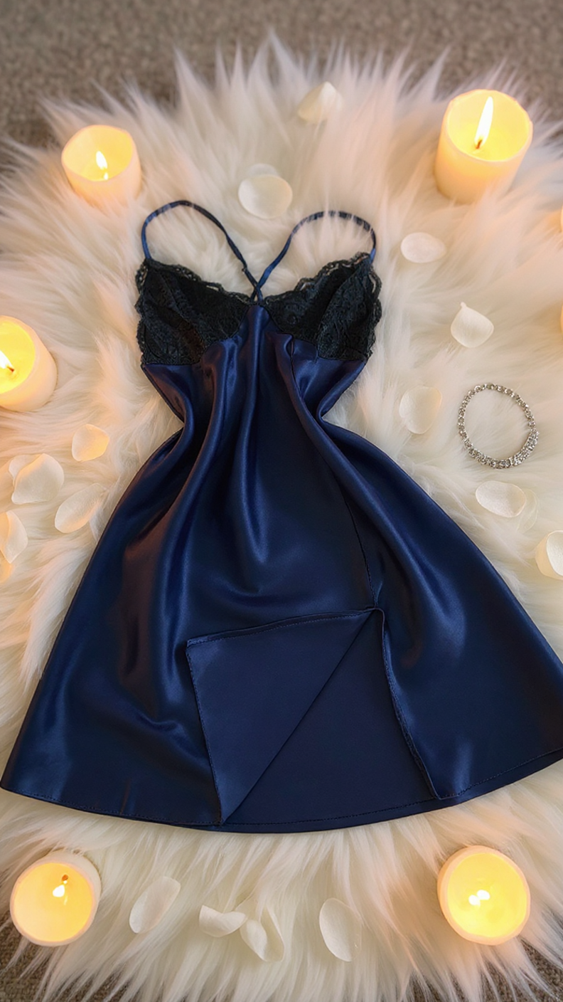 Nightdress 124 -Silky Nightdress with Graceful Lace Embellishment Erotica